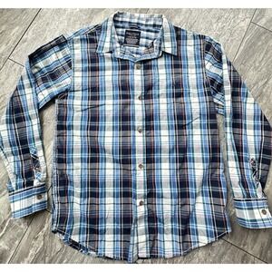 Nautica Button Up Shirt YOUTH BOYS L (14/16) Long Sleeve Plaid Blue Dress Casual